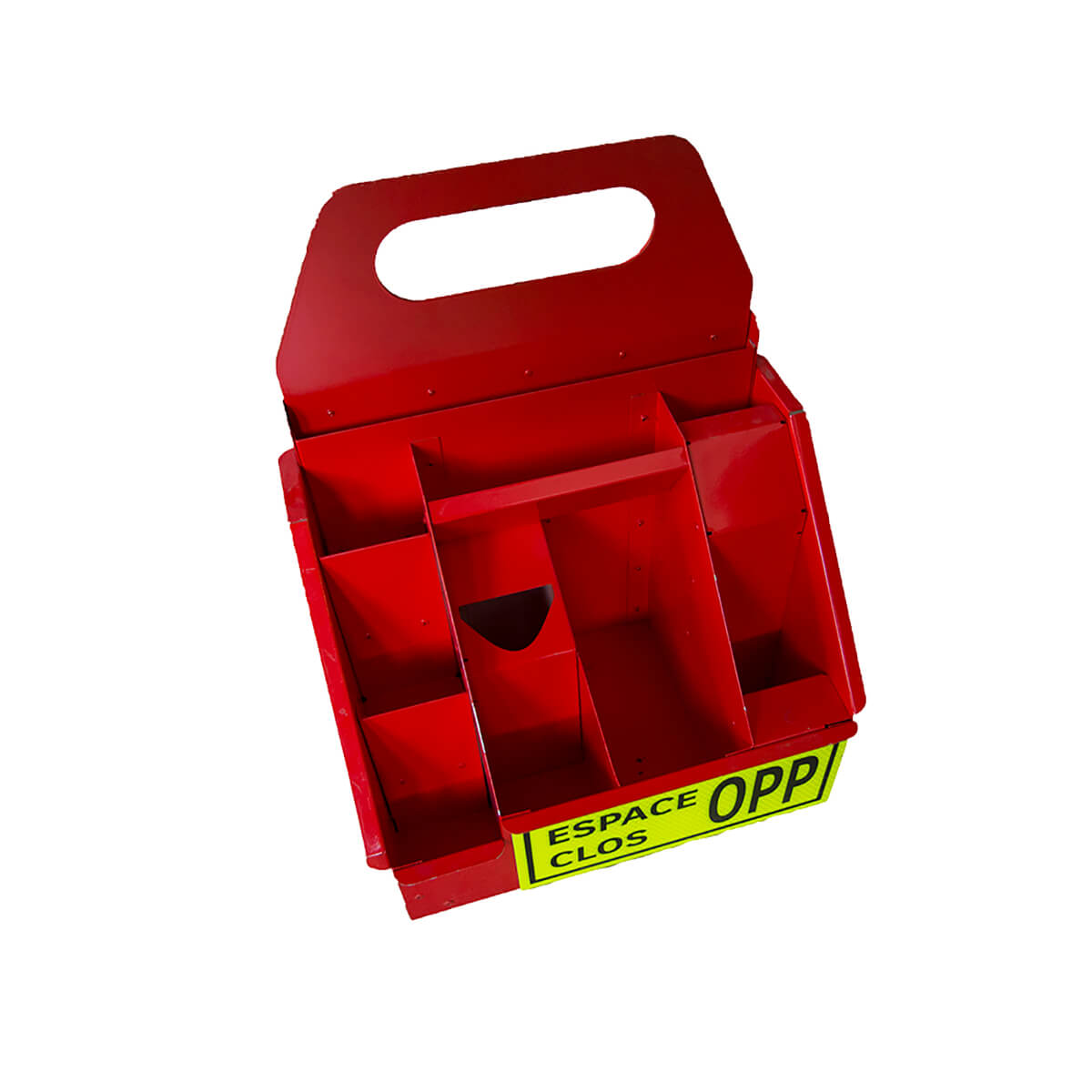 Boitier 5S - Trousse surveillant d'espace clos, 10 compartiments - Aluminium plié riveté, peinture cuite rouge - 13x16x8.5 - STANDARD IZ