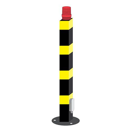 Poteau avec gyrophare - Aluminium - Peinture cuite noire - Bandes grade diamant jaune - Base orientable - 4x4x42 - STANDARD IZ
