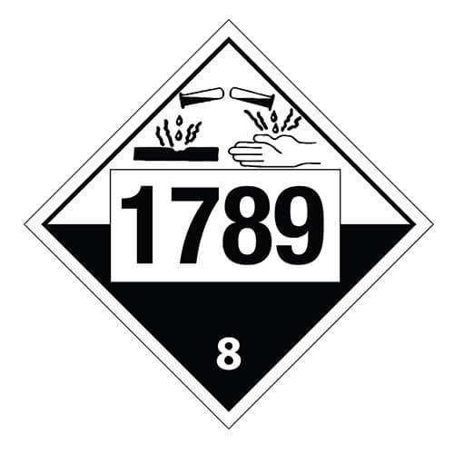 Affiche - Matières corrosives - Classe 8 - 1789 - Aluminium 0.064 - Vinyle grade ingénieur Imprimé Laminé Glacé - 12x12 - STANDARD