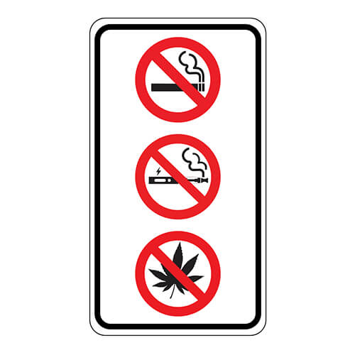 Affiche - Interdiction fumer, vapoter, canabis - Aluminium 0.064 - Vinyle Grade Ingénieur - 10x18 - STANDARD