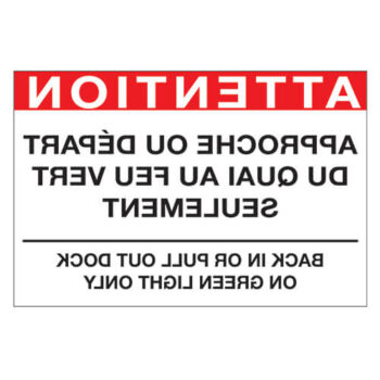 Affiche - LETTRAGE MIROIR - Attention, approche ou départ du quai - Acier galvanisé 14G - Vinyle régulier imprimé laminé glacé - 32.5x21.75 - STANDARD IZ