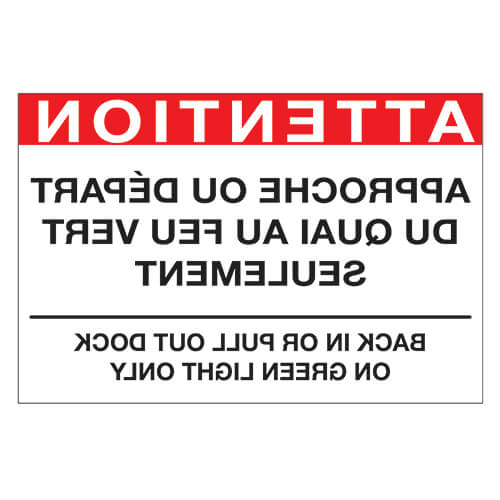 Affiche - LETTRAGE MIROIR - Attention, approche ou départ du quai - Acier galvanisé 14G - Vinyle régulier imprimé laminé glacé - 32.5x21.75 - STANDARD IZ