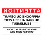 Affiche - LETTRAGE MIROIR - Attention, approche ou départ du quai - Acier galvanisé 14G - Vinyle régulier imprimé laminé glacé - 36x24 - STANDARD IZ