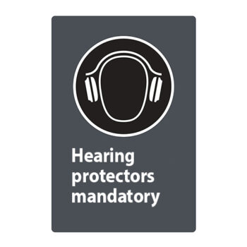 Poster - Mandatory Hearing Protectors - Aluminum 0.064 - Glossy Laminated Engineer Grade Vinyl - 12x18 - STANDARD