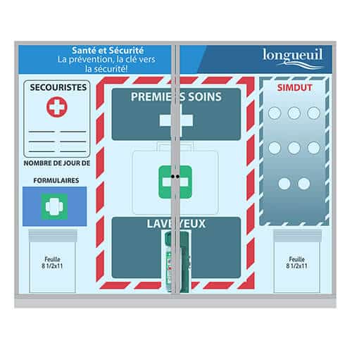Tableau Magnétique - Santé et sécurité au travail - Fini Lauzonite - Contour en PVC noir - Deux portes en acrylique claire - Vinyle régulier - 60x48 - STANDARD IZ