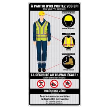 Affiche - EPI Obligatoire - Aluminium 0.080 - Vinyle Grade Diamant Imprimé Laminé Glacé - 48x96 - STANDARD IZ