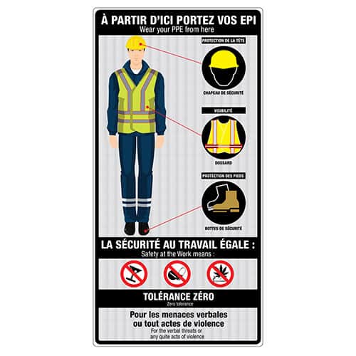 Affiche - EPI Obligatoire - Aluminium 0.080 - Vinyle Grade Diamant Imprimé Laminé Glacé - 48x96 - STANDARD IZ