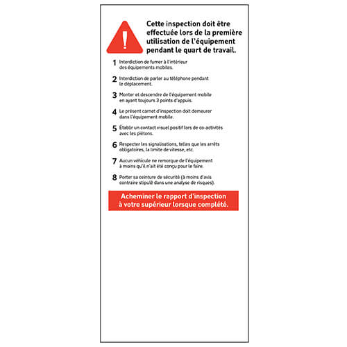 Carnet de vérification visuelle d'équipement mobile pour chariot élévateur mat articulé - 4x9 - STANDARD IZ – Image 2