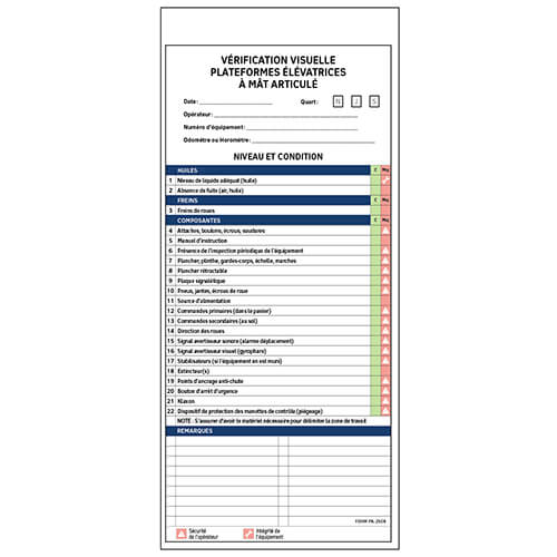 Carnet de vérification visuelle d'équipement mobile pour chariot élévateur mat articulé - 4x9 - STANDARD IZ – Image 3
