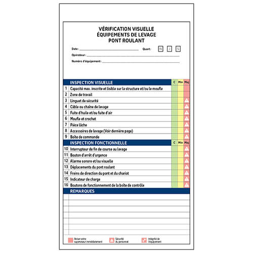 Carnet de vérification visuelle d'équipement mobile pour pont roulant - 4x9 - STANDARD IZ – Image 4