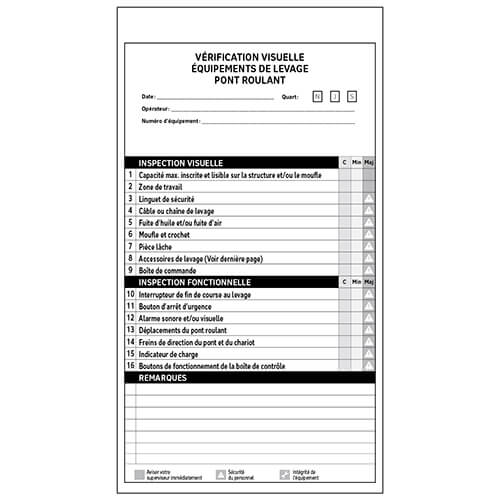 Carnet de vérification visuelle d'équipement mobile pour pont roulant - 4x9 - STANDARD IZ – Image 3